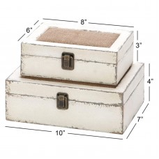 Decmode Wood Burlap Box, Set of 2, Multi Color   556342516